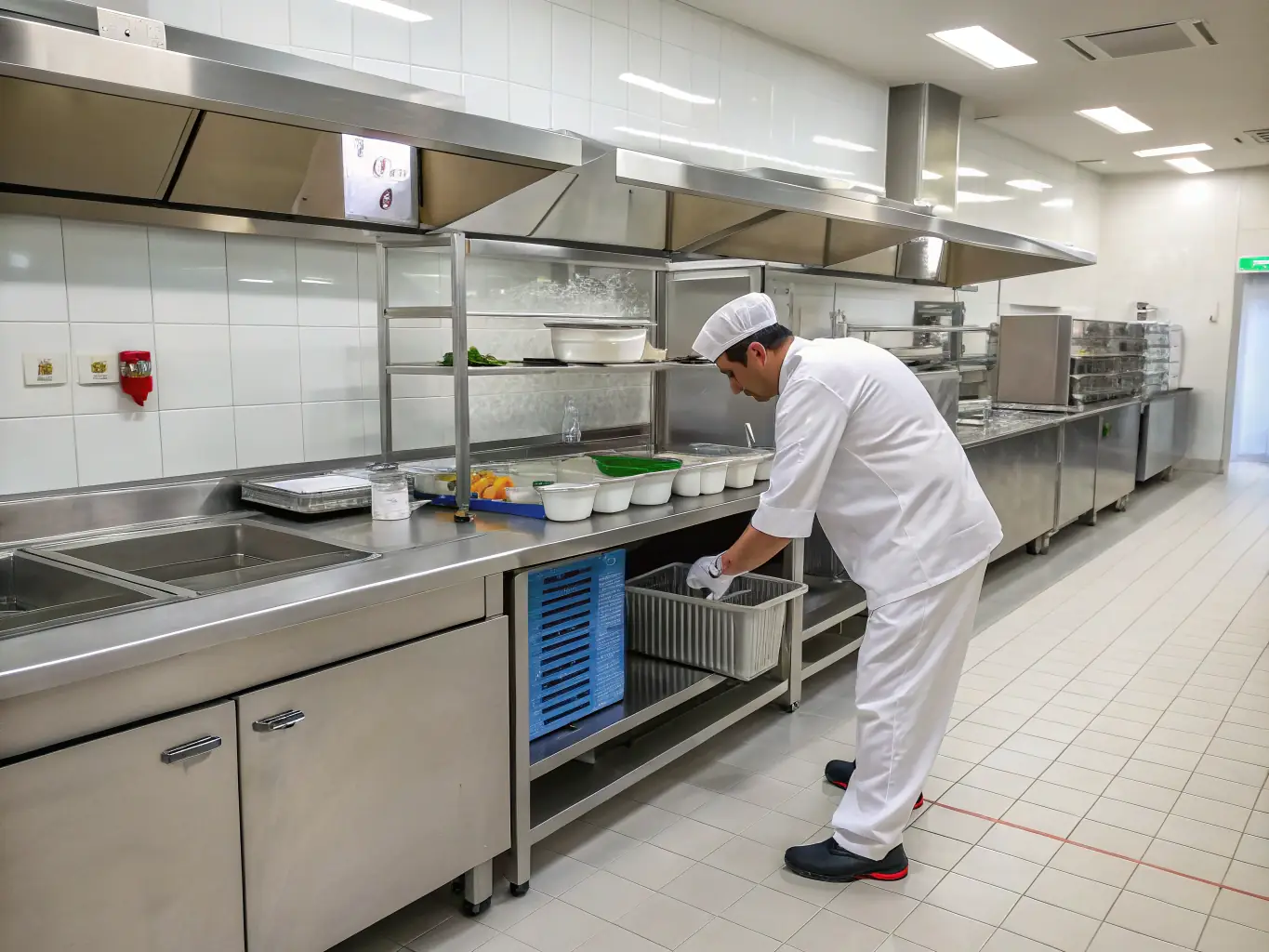 A clear image showing a technician setting up rodent traps in a residential kitchen. The traps are modern and humane, placed strategically near potential entry points.