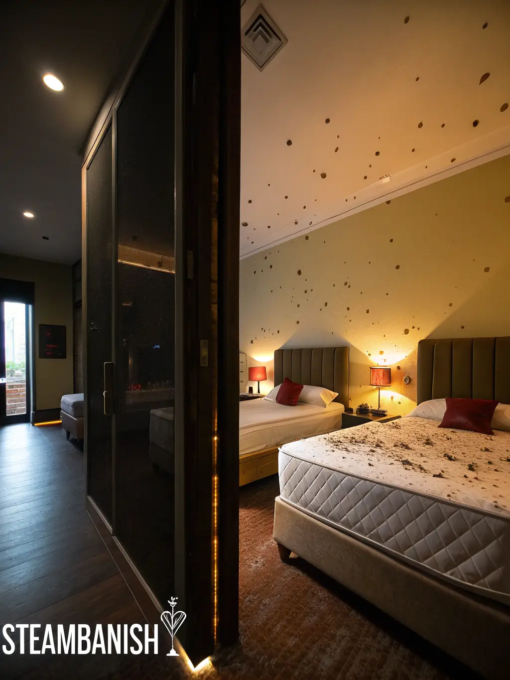 A before-and-after photo showcasing a bed bug-infested mattress and the same mattress after Pestigo's treatment, appearing clean and pest-free.